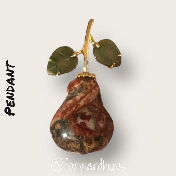 Stone Pear Pendant with Gold-tone Metal - Picture 1 of 6